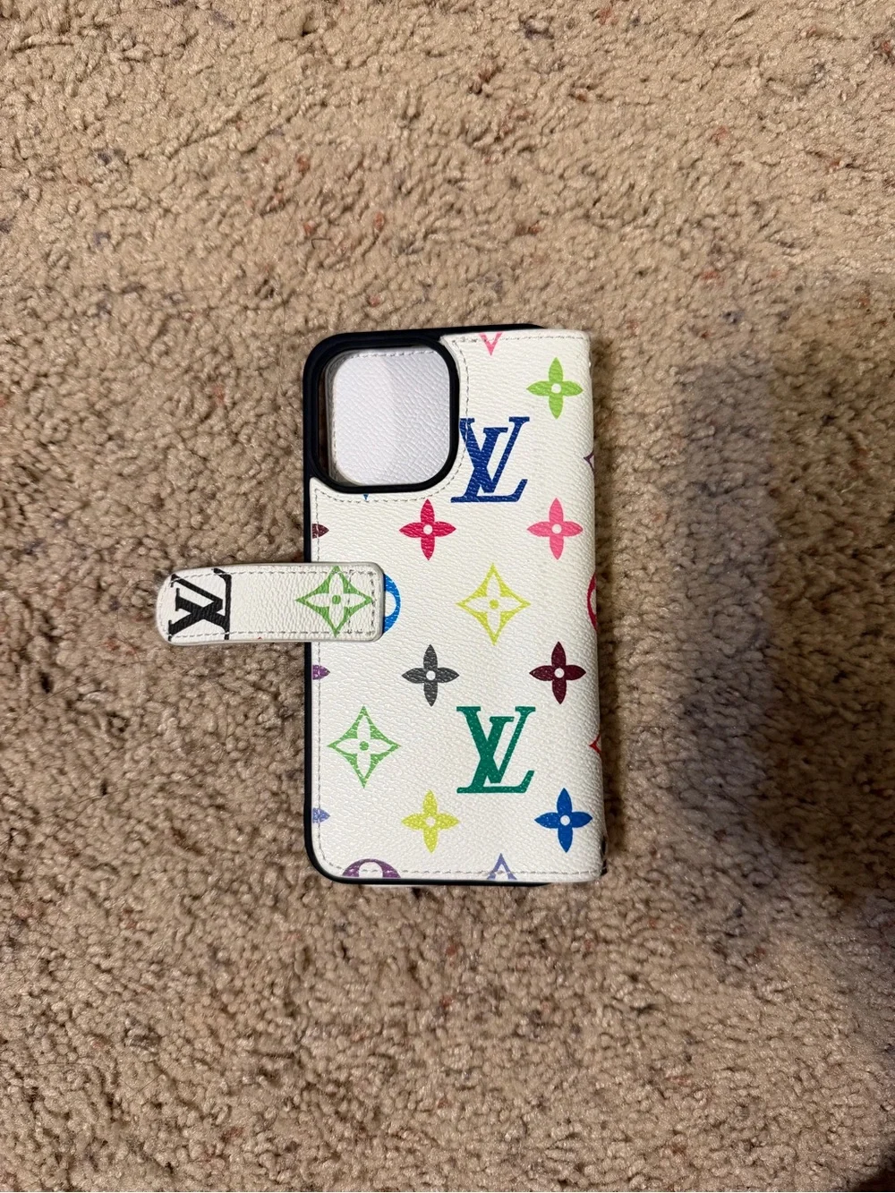 Louis Vuitton Multicolor White Monogram iPhone 15 Pro Max Wallet Case